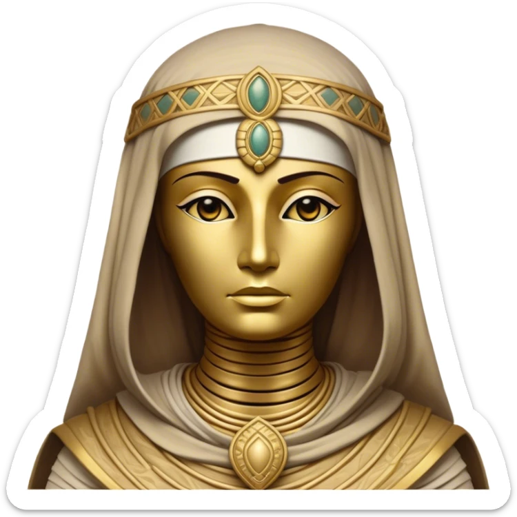 Cinematic Noble Mummy Portrait Emoji, Regal and timeless, with a meticulously wrapped, ancient form in muted earth tones accented by faded gold, exuding an air of forgotten majesty and solemn duty, simplified yet elegant with intricate bandage details, highly detailed and softly glowing, evoking the dignified mystery of an eternal sentinel guarding long-lost secrets! sticker