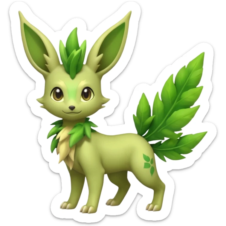 Kawaii cute cool feral Sprigatito-Leafeon-Sceptile-Fakémon-hybrid (full body) sticker
