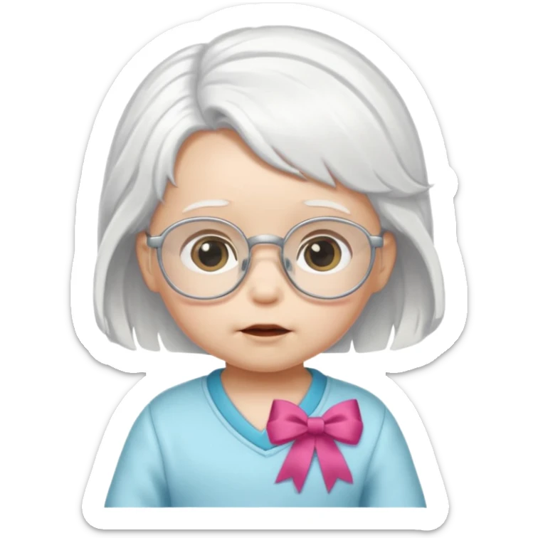 white haired little baby with glassess and ribbon on hair sticker