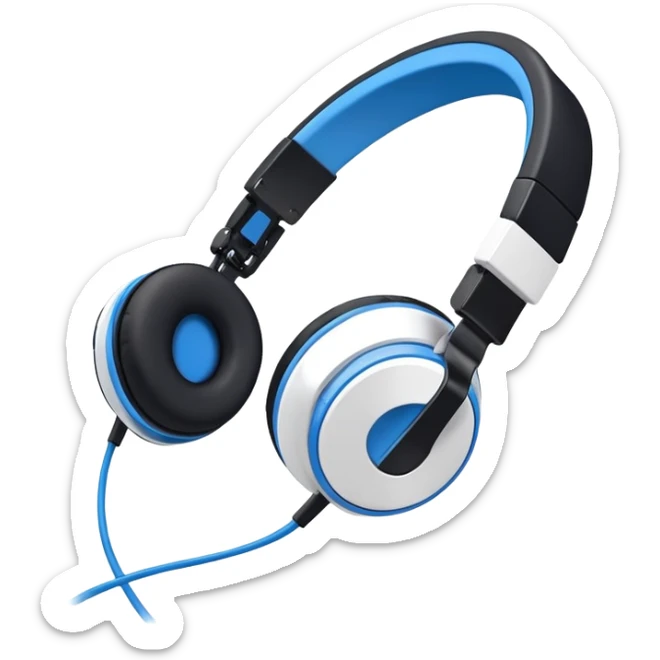 A 3/4 view of a pair of Black and blue and white headphones sticker