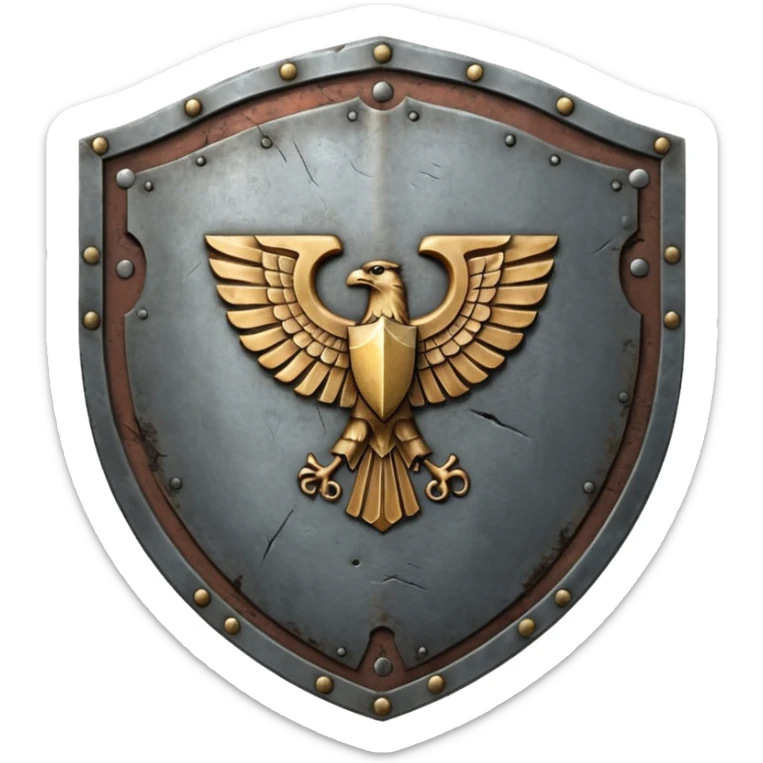 a battle worn steel shield with engraved roman numerals XXX, the roman numerals should be prominent and in the center of the shield sticker