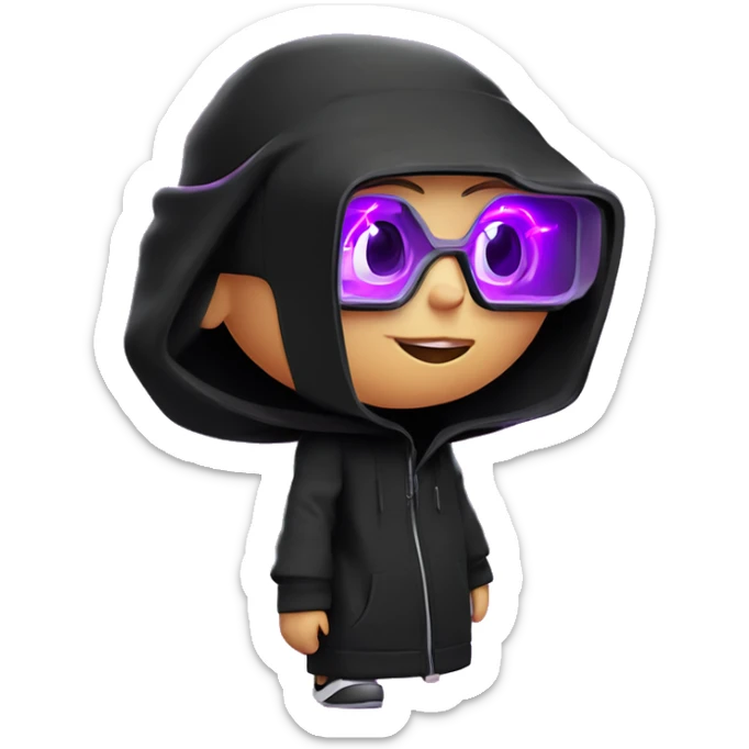 Russian girl wearing black hoody with violet letters "OMG", in vr headset oculus quest2. Standing like jedi. Cyberpunk style. Violet neon. sticker