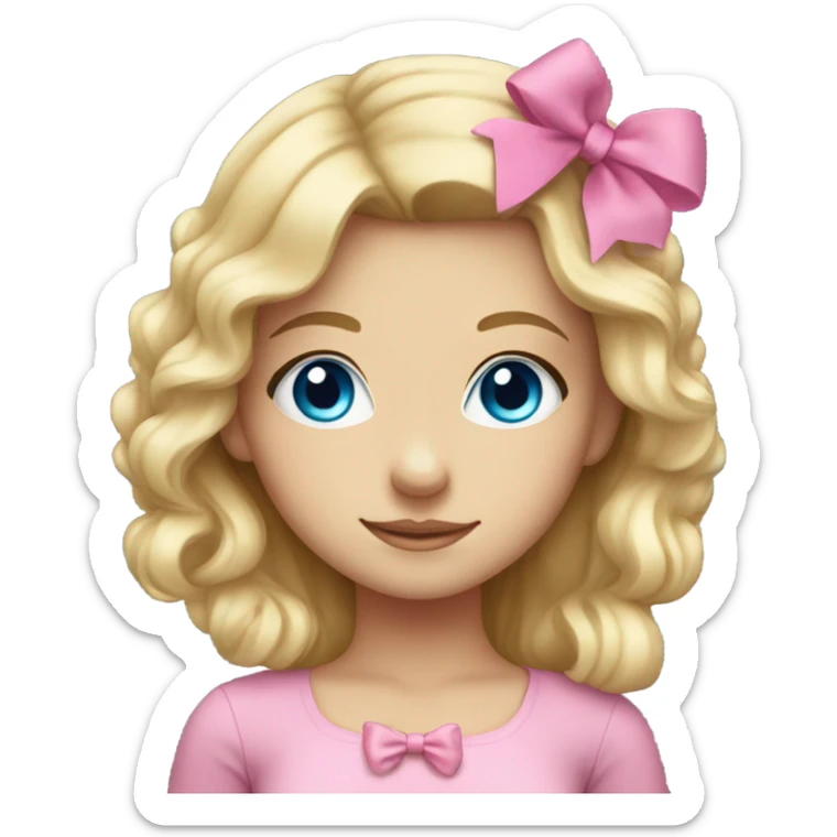 Cute blonde girl with blue eyes and a pink bow in her hair sticker