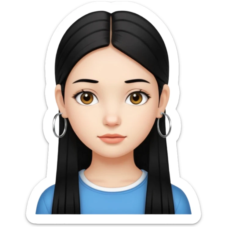 a young girl, with fair skin has medium length straight black hair and with hoops earrings. sticker