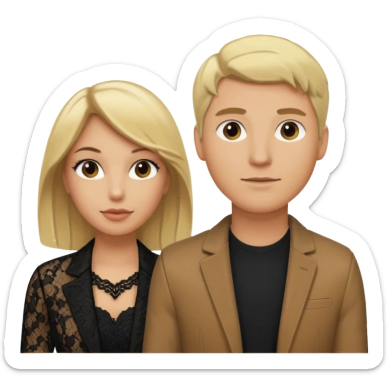 Love tan woman blonde hair and black lace  with blonde man Brown shade jacket sticker