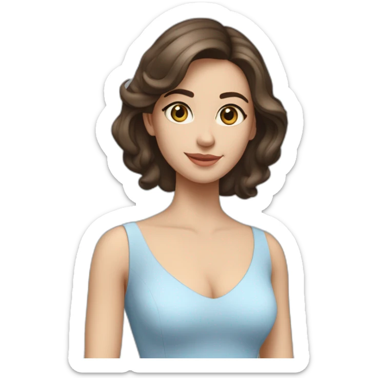 Sofia: slender body, white skin, brunette hair. Unique beauty and charisma, irresistible presence, full body, wearing a light blue midi dress sticker