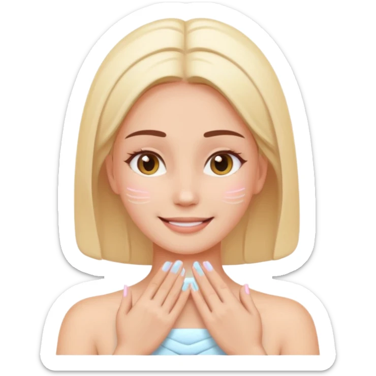 woman receiving gentle facial massage, calm expression, pastel colors, spa atmosphere, emoji style sticker