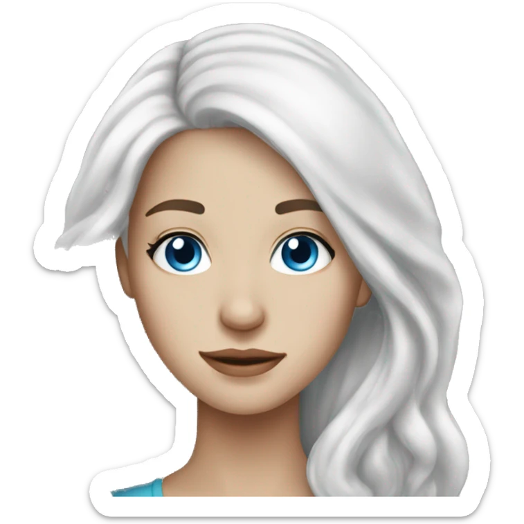White hair young woman with long hair blue eyes freckles sticker