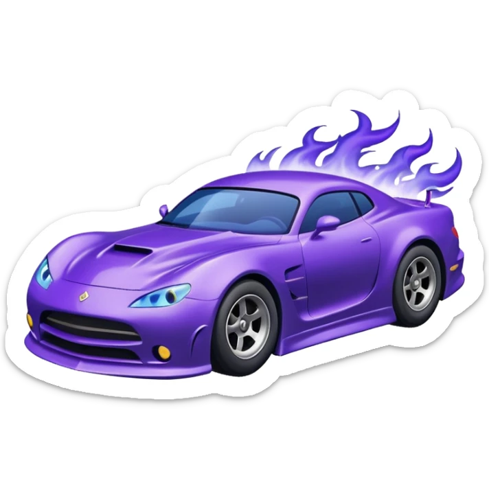 Purple car drifting with navy blue flames coming out of the rear tires. sticker