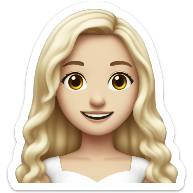 smiling girl in white dress long hair sabrina carpenter sticker