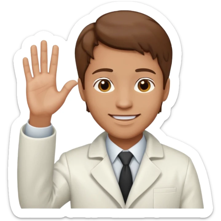 Radiografía de mano sostenida por un hombre con bata blanca  piel clara cabello café saludando sticker
