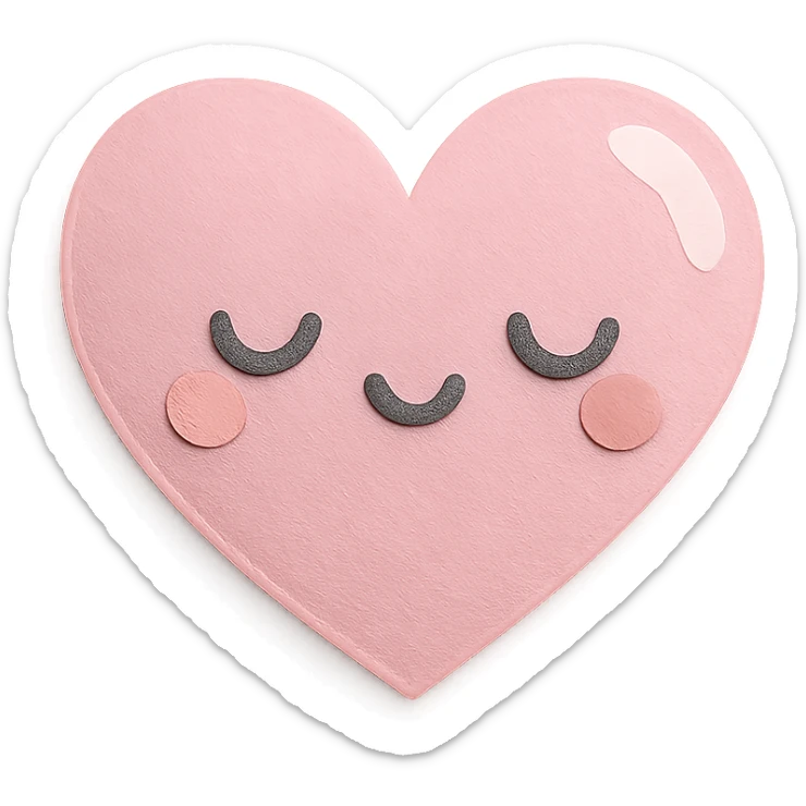 soft pastel glittery pink heart with soft shine, no arms, no legs, full body, soft pastel kawaii paper craft style sticker