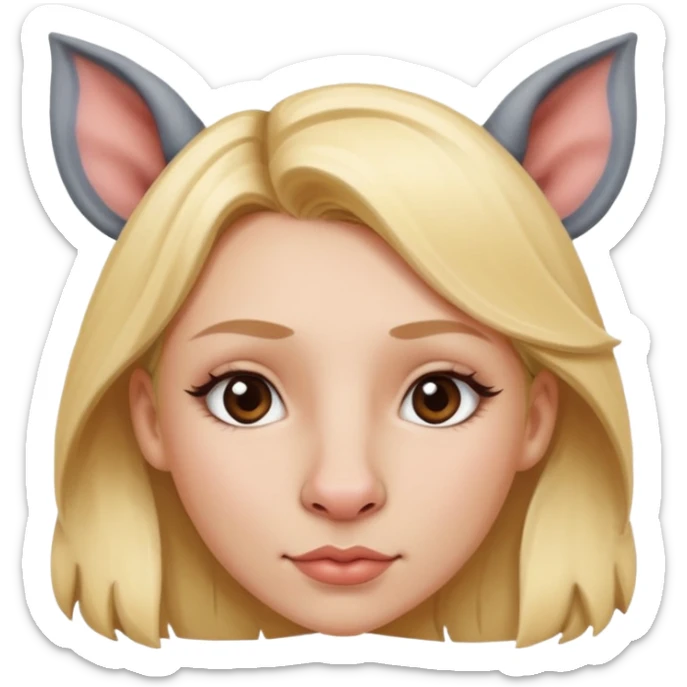 Blonde girl with rhino nose and rhino ears sticker
