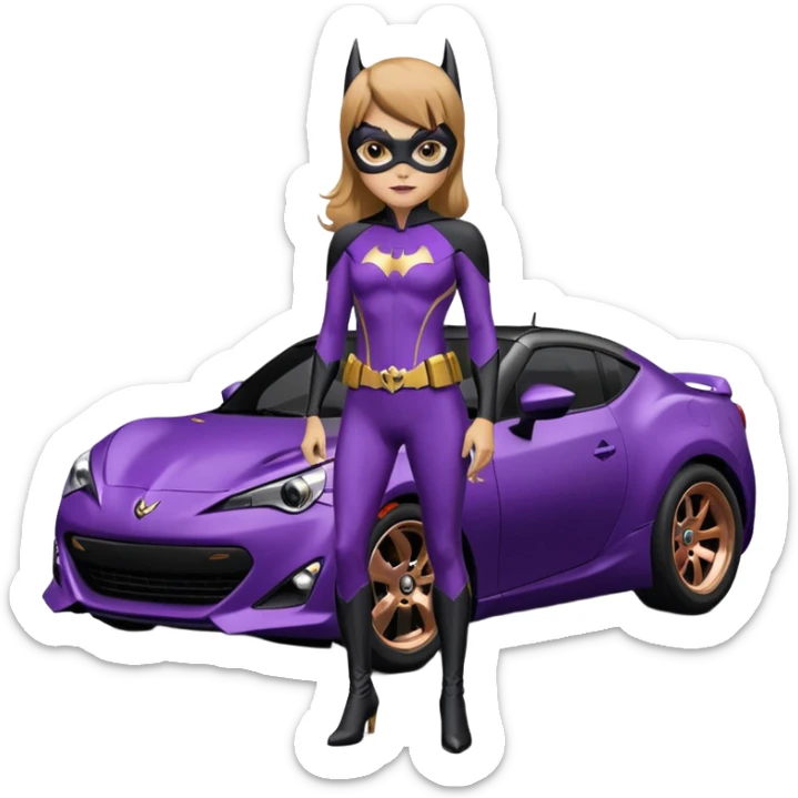 Satin black and rose gold 60’s Batgirl themed Scion FR-S hot rod (tight fitting purple suit on her) sticker