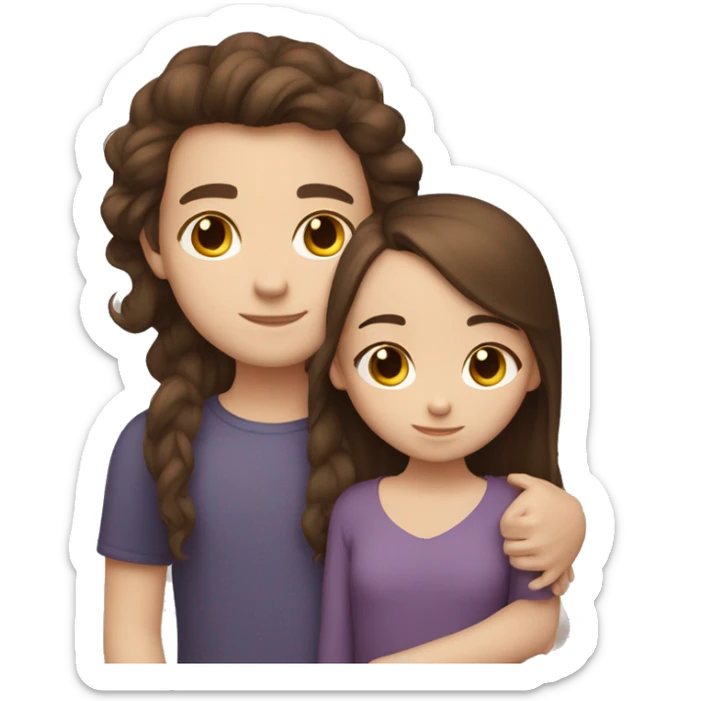 Little sister with brunette hair hugging big brother with brunette hair white skin sticker