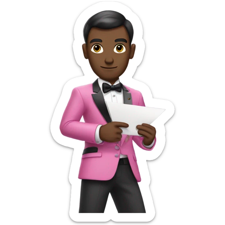 james bond in pink clothes with a an envelope in hand instead of the gun sticker