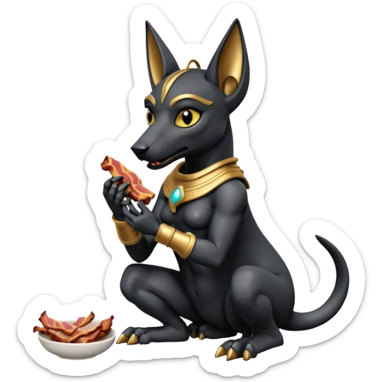  Fit mean Short-eared Black fur beautiful female robo anubis puppy statue gargoyle posed biting bacon  sticker