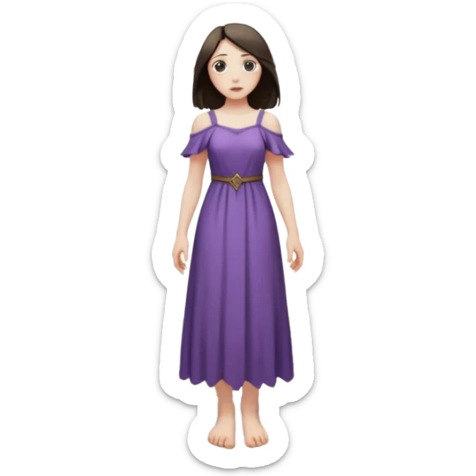 Female figure standing barefoot in ruined cathedral, dress slipping from shoulder sticker