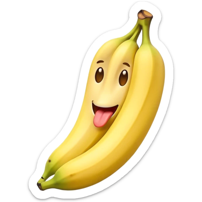 a banana emoji with the end of it in the mouth of a normal heart eyes emoji with its tongue out sticker