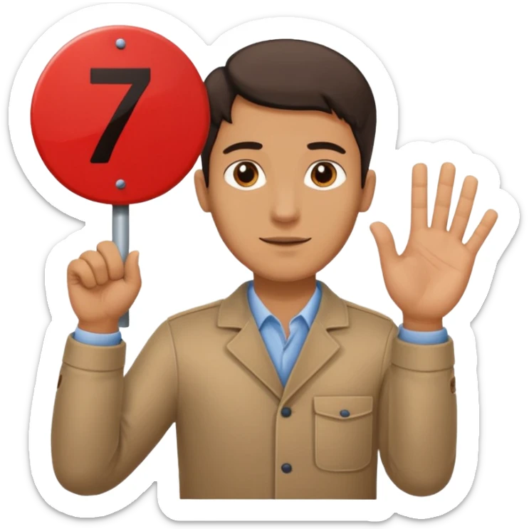 Un bonhomme tenant une pancarte avec le numéro 6 dans la main gauche et une pancarte avec le numéro 7 dans la main droite  sticker