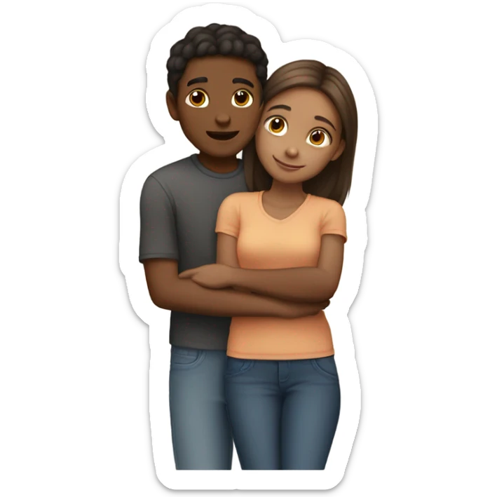 Girl mid tone skin color and boy mid tone skin color hugging sticker