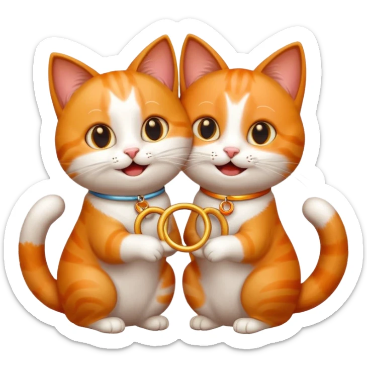 happy cat couple, one cat holding a ring, the other surprised and happy, romantic atmosphere, Italian background, emoji style sticker