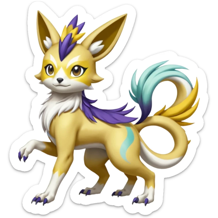 Colorful Skilled Adept Graceful Asian Painted Garurumon-Meloetta-Renamon-fusion-hybrid-creature (full body) sticker