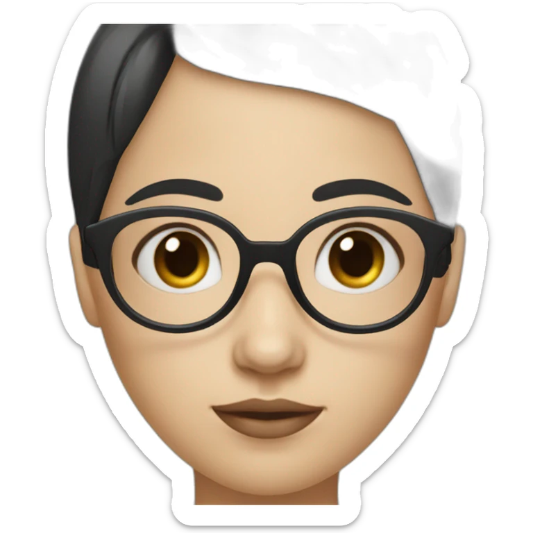 girl with blue eyes , black hair fringe ,white skin and a little cheek and glasses sticker