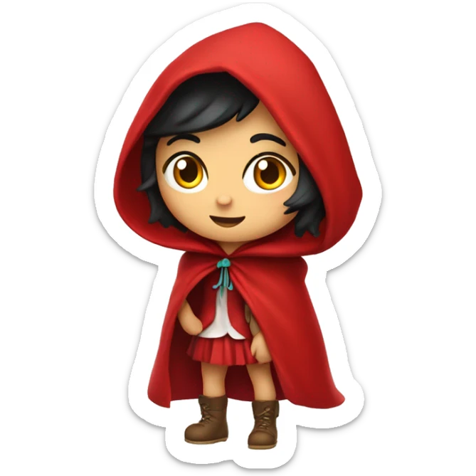 Little Red Riding Hood looks straight with black hair full body pose red cloak sticker