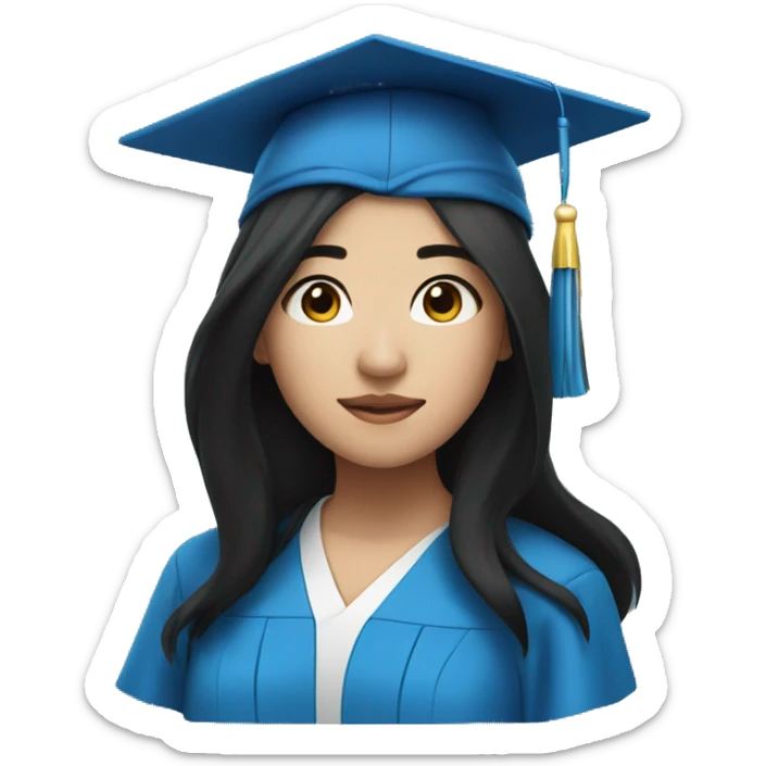 asian girl wearing blue graduation cap with long black hair sticker