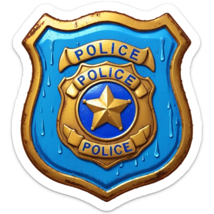 synthwave - aesthetic brilliant divine lighting, oil paint - vintage police badge rusty and wet from the rain sticker