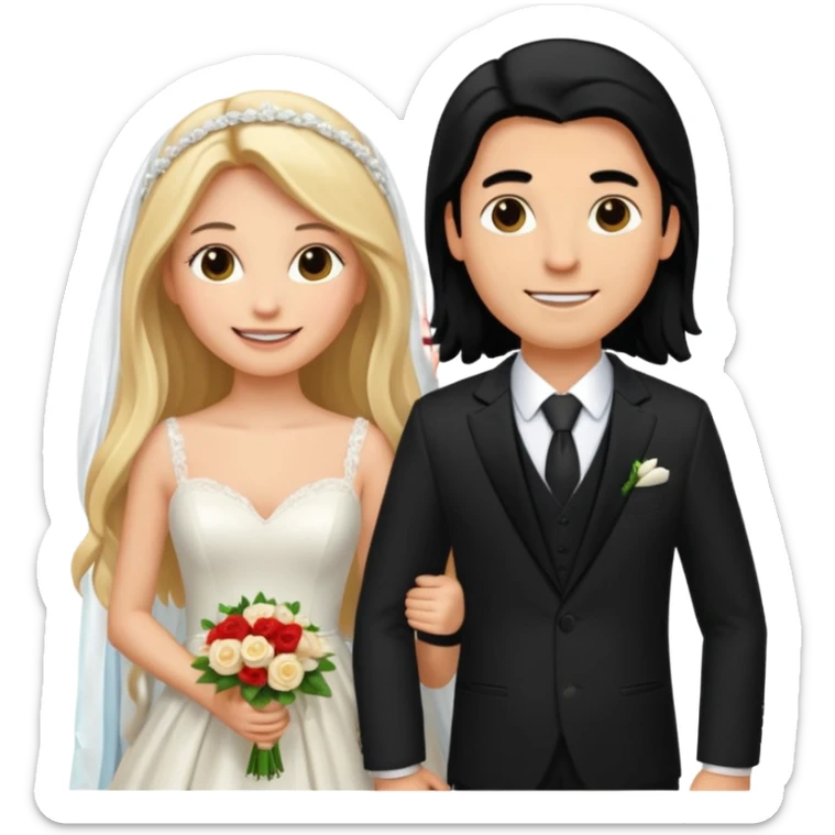 Happy Wedding couple blonde bride long hair and long black hair Chinese groom


 sticker