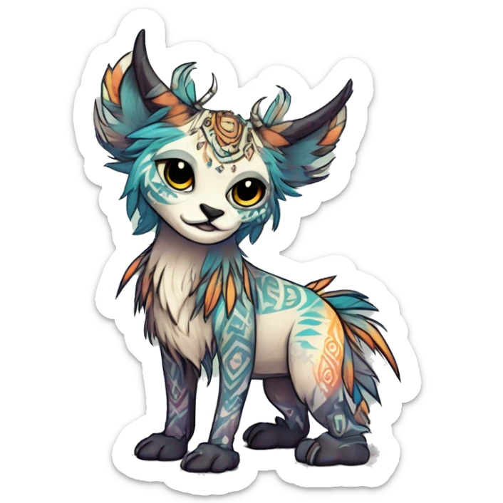 cute Kawaii edgy ethereal shy epic tribal fantasy animal fursona Fionbri creature by griffsnuff & LiLaiRa & Falvie with exotic colors with intricate patterns full body sticker