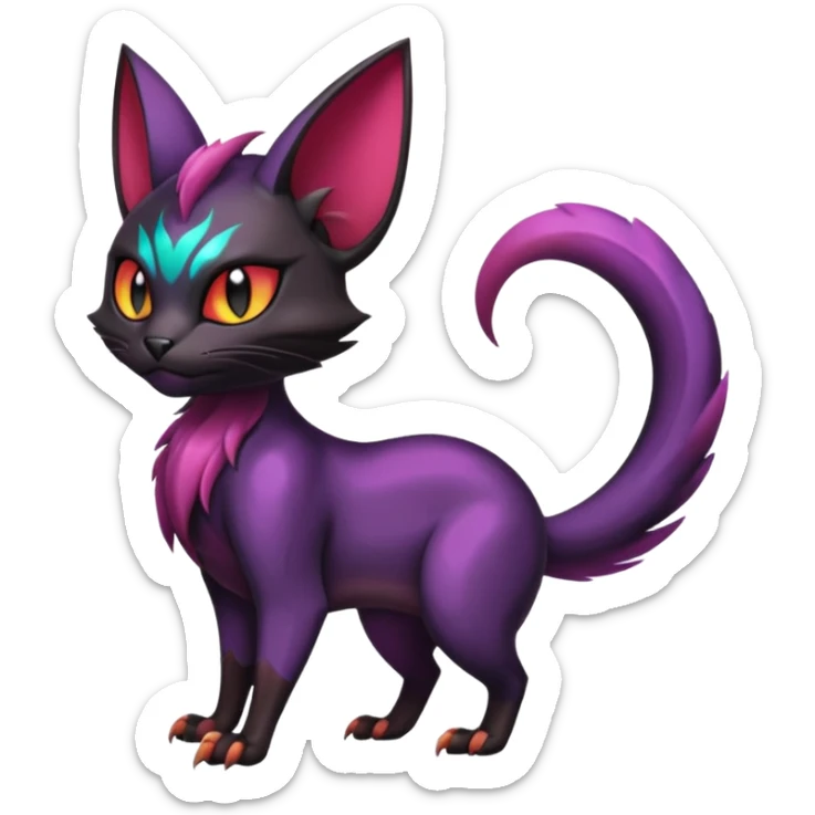 Black dark spooky badass cool shiny glossy smooth soft edgy Noivern-Noibat-Purloin-Torracat-Lykoi-Caracal-cat-Fakemon-fusion-hybrid-creature sticker