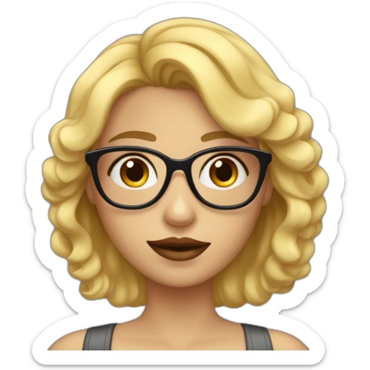 chica rubia con pelo ondulado, ojos azules, labios rojos y gafas negras sticker