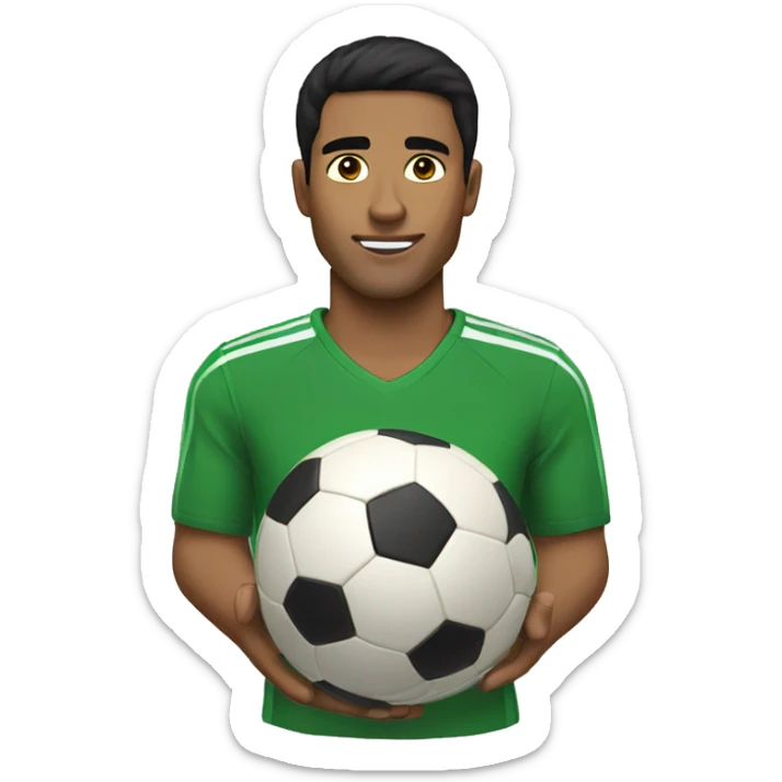 Man with tan skin with black hair and dark brown eyes playing soccer sticker
