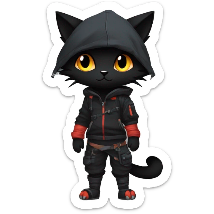 Edgy Shy Anthro Ninja boyish cool pretty dark black Litten-Pokémon-cat-fursona-animal techwear sticker