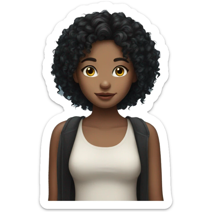 Girl with blue eyes freckles and black curly hair sticker