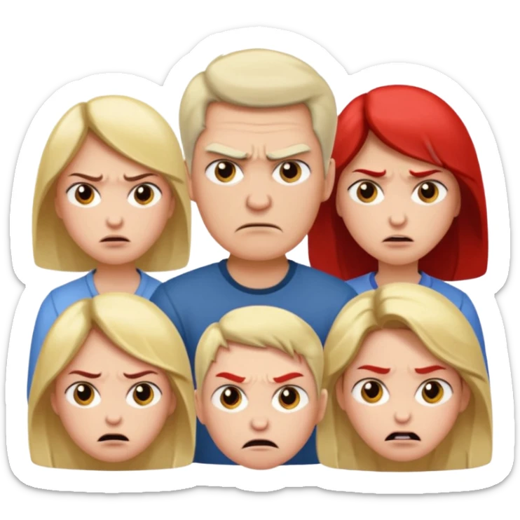 HAZ UNA FAMILIA GRITANDO, MI NOVIA, MI PAPA. MI MAMA Y YO. CARA DE GRITOS FUERTEES. QUE SE NOTE QUE GRITAN MOLESTOS sticker