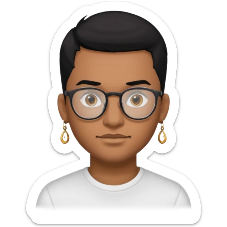 man with tattoo, black hair, wearing glasses, have 1 earring sticker
