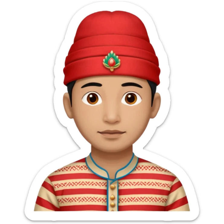 man wearing a Nepali Dhaka topi with stripes and design on it and it should be in red colour sticker
