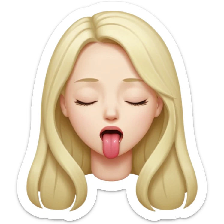 female , with long hair , eyes closed, tongue sticking out one side of mouth, strangling herself sticker