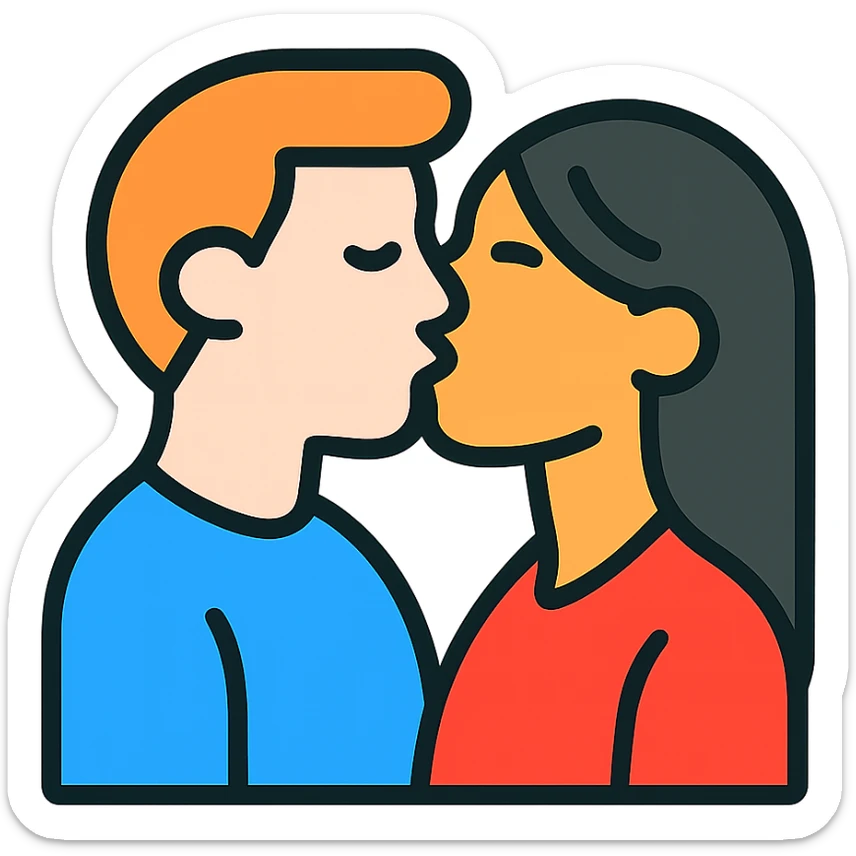 icon of a couple kissing, the man is white and the woman is asian sticker