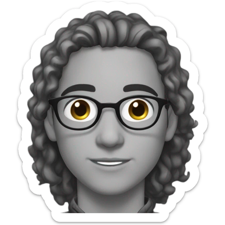 A beautiful Moroccan young man with blapck, wet hair and white skin, wearing round glasses and jacket sticker