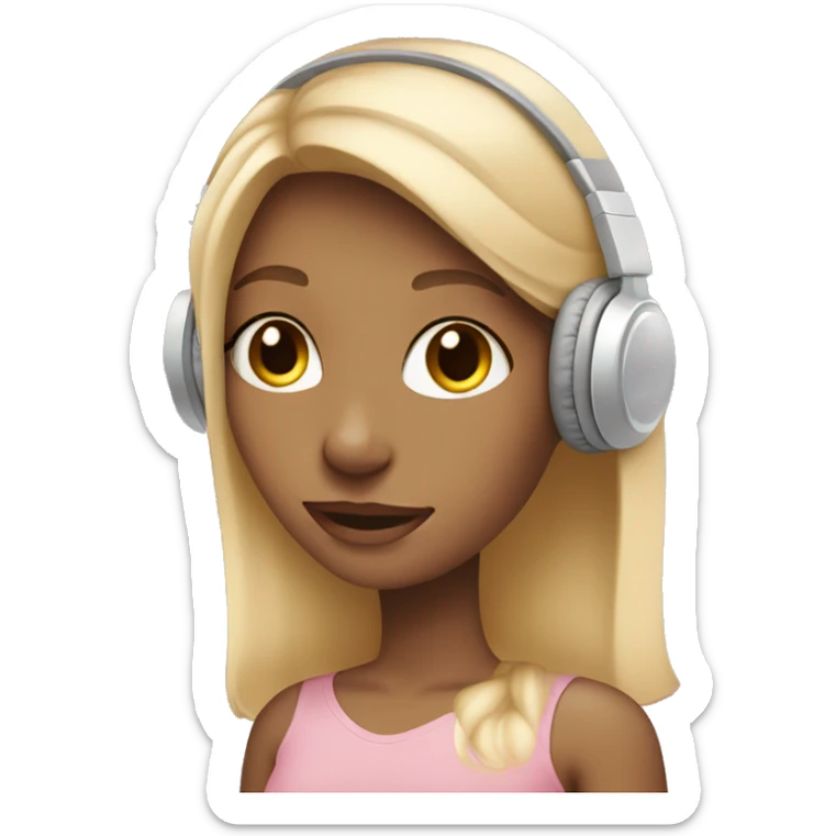 Blonde girl with light pink over the ear headphones on her head  sticker
