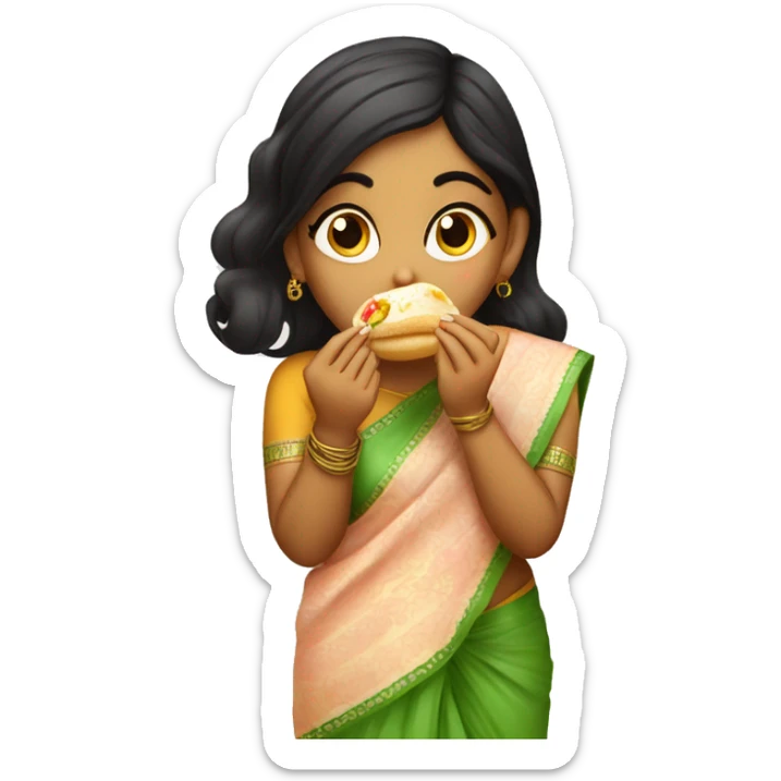 Desi indian girl eating pani puri, wearing shal sticker