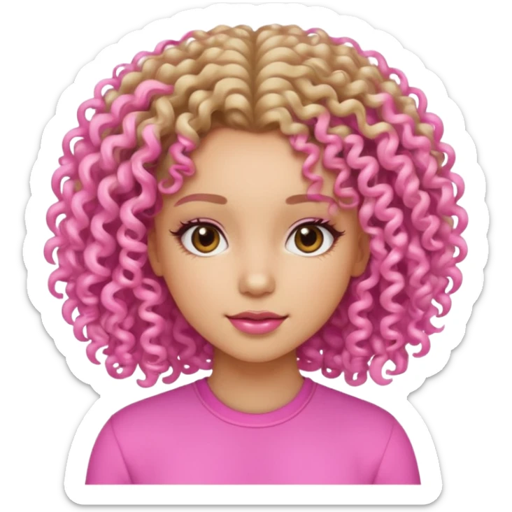 A beautiful girl with light skin, curly hair, and a pink vibe. sticker