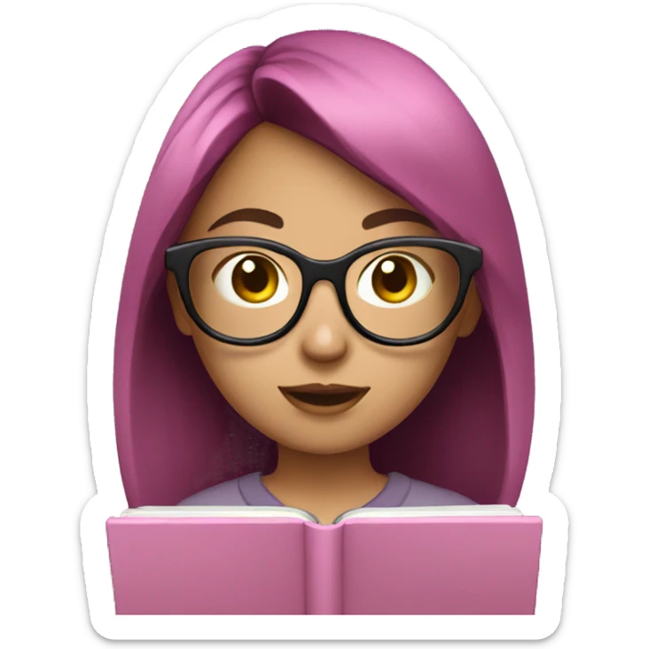 girl with glasses and dark hair reading on a pink tablet sticker