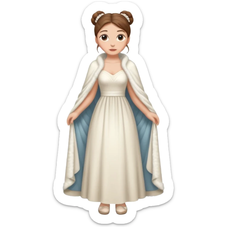 Cuerpo entero, chica blanca, pelo castaño, pelo recogido con mondongos, vestido novia largo con chal invierno cuerpo entero zapatos sticker