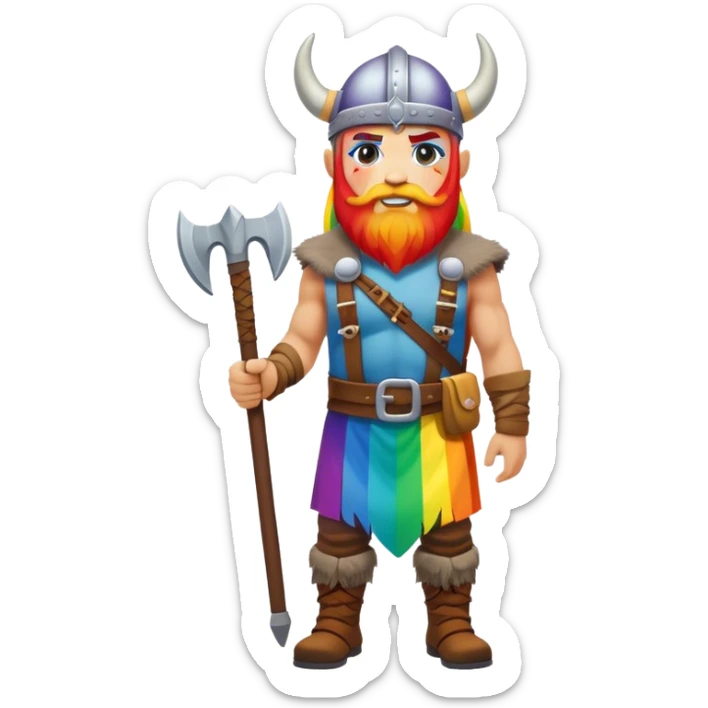 rainbow skin face and body road builder full body as a viking sticker